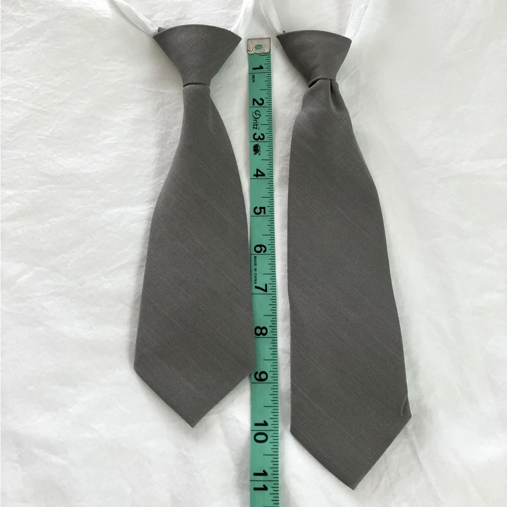 Boys formalwear accessories: 2 gray suspenders & adjustable ties, green bow tie